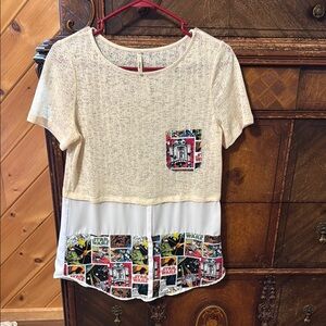 Star Wars Boutique Cream and White Graphic Panel Top
